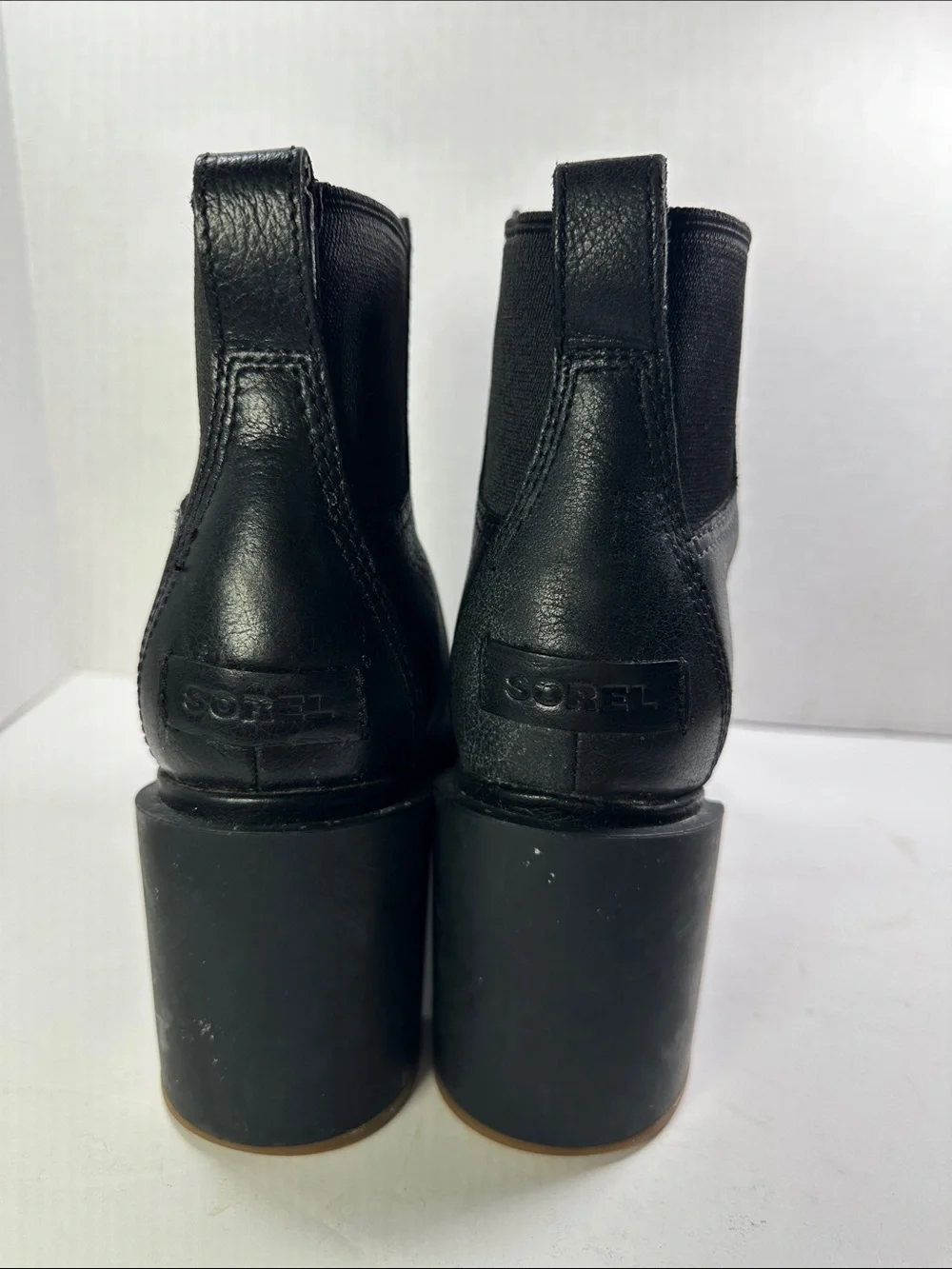 Sorel Margot Black Leather Block Heel Ankle Boots Size 8